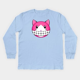 Pink Tuxie Kitty with Cheshire Grin Kids Long Sleeve T-Shirt